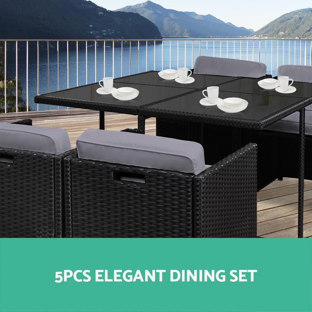 5 Piece Wicker Outdoor Dining Set - Black - House Things Furniture > Dining