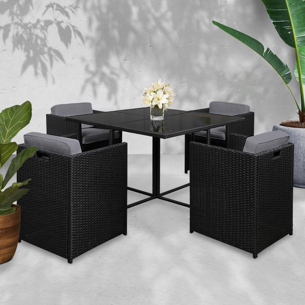 5 Piece Wicker Outdoor Dining Set - Black - House Things Furniture > Dining