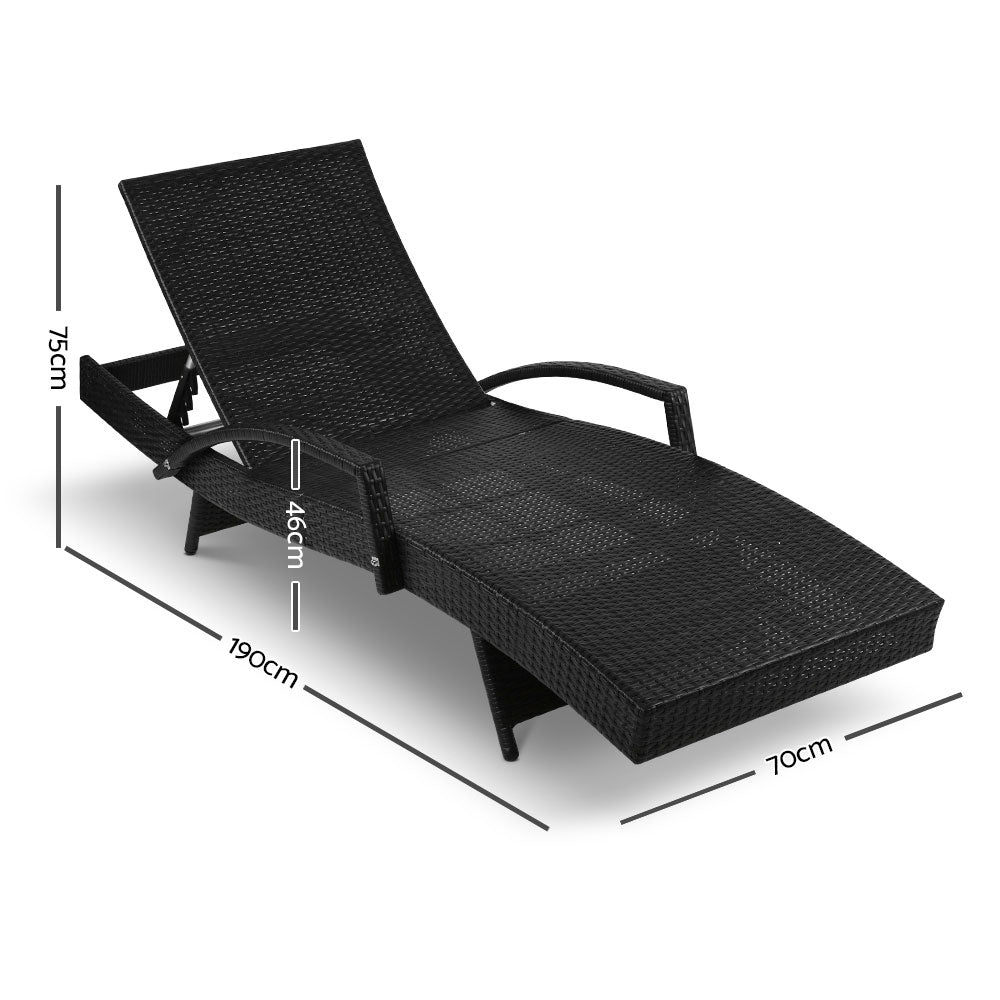 Gardeon Outdoor Sun Lounge Chair with Cushion - Black - House Things Furniture > Outdoor