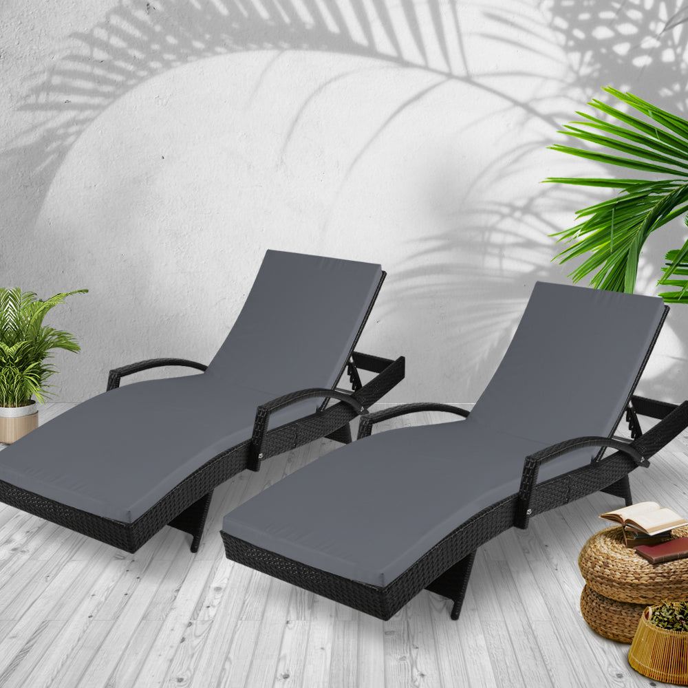 Gardeon Outdoor Sun Lounge Chair with Cushion - Black - House Things Furniture > Outdoor