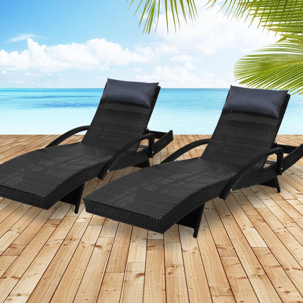 Set of 2 Outdoor Wicker Sun Lounges - House Things Furniture > Outdoor