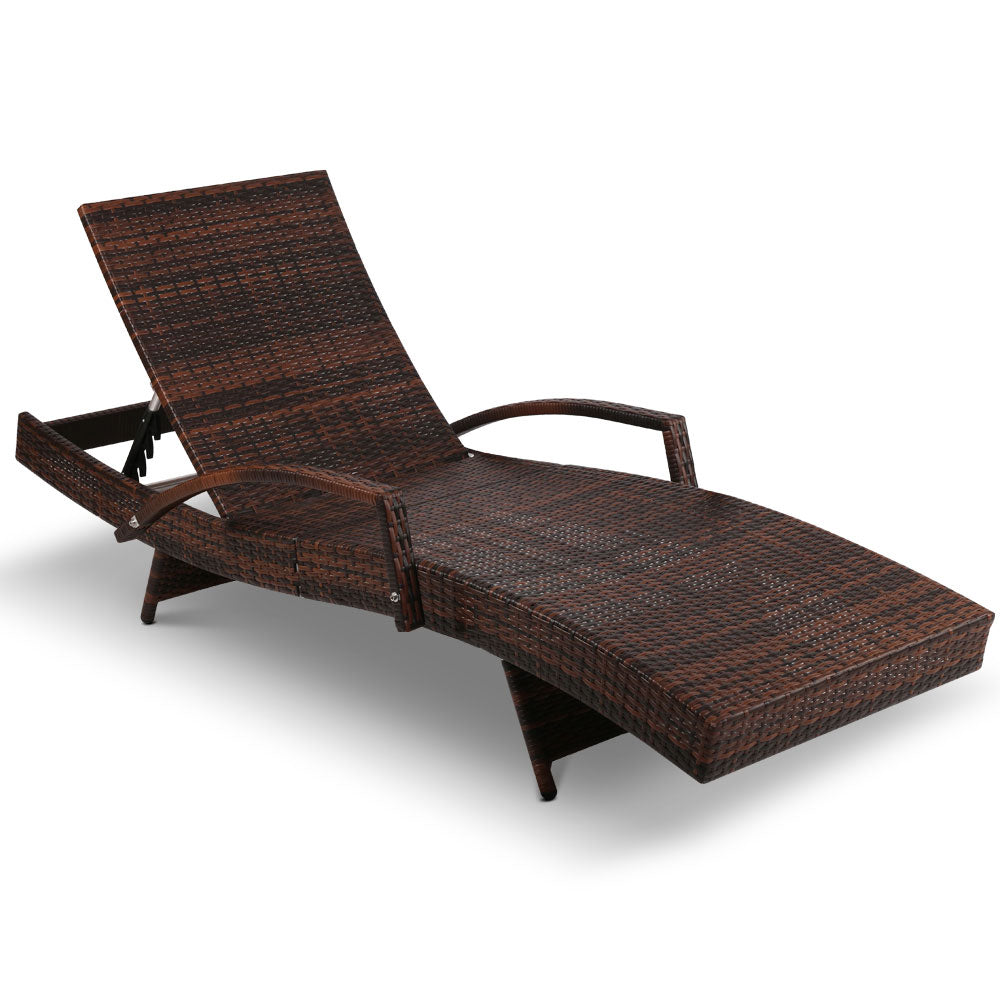 Gardeon Set of 2 Sun Lounge Outdoor Furniture Wicker Lounger Rattan Day Bed Garden Patio Brown - House Things Furniture > Outdoor