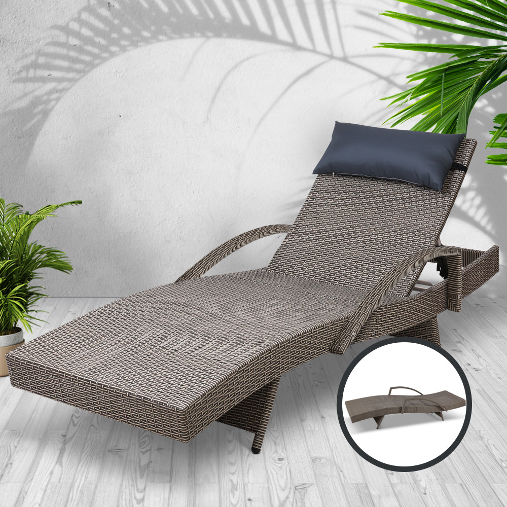 Outdoor Sun Lounge Wicker with Pillow - House Things Furniture > Outdoor