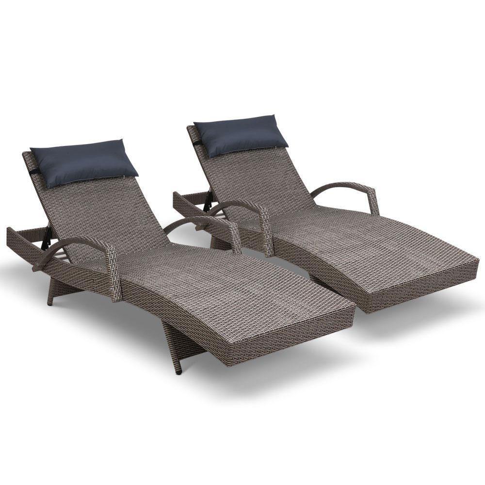 2 x Sun Lounge Outdoor Furniture Wicker Day Bed - House Things Furniture > Outdoor