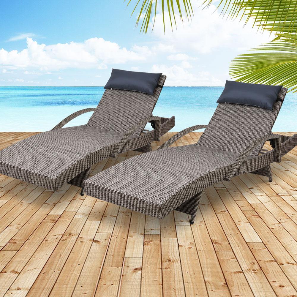 2 x Sun Lounge Outdoor Furniture Wicker Day Bed - House Things Furniture > Outdoor