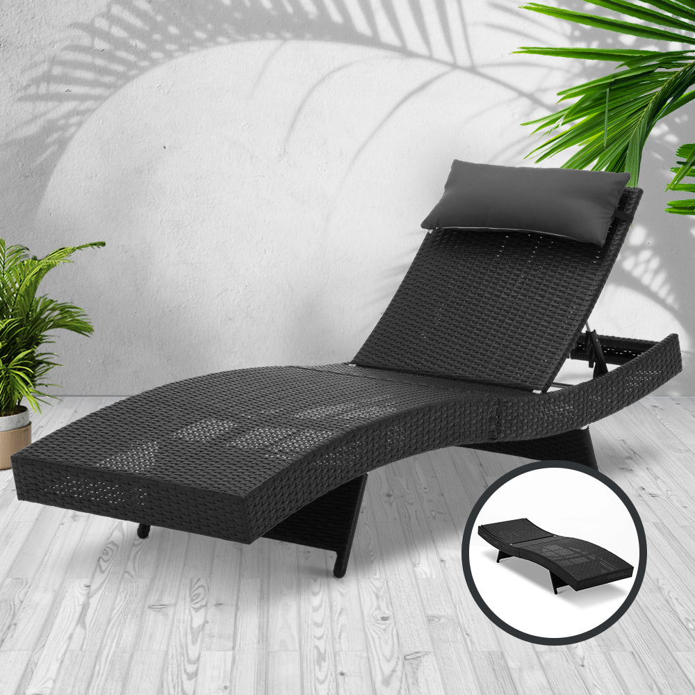 Outdoor Wicker Sun Lounge - Black - House Things Furniture > Outdoor