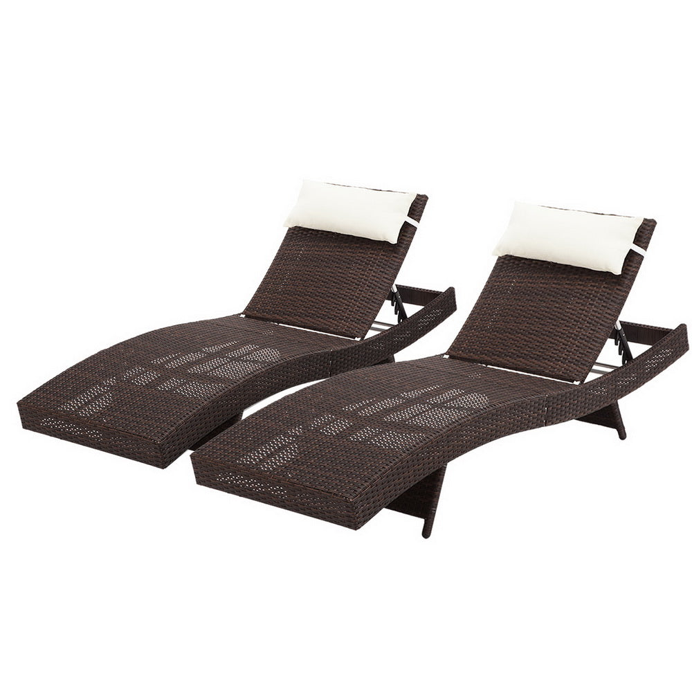 Set of 2 Wicker Sun Lounge Day Bed Brown - House Things Furniture > Outdoor