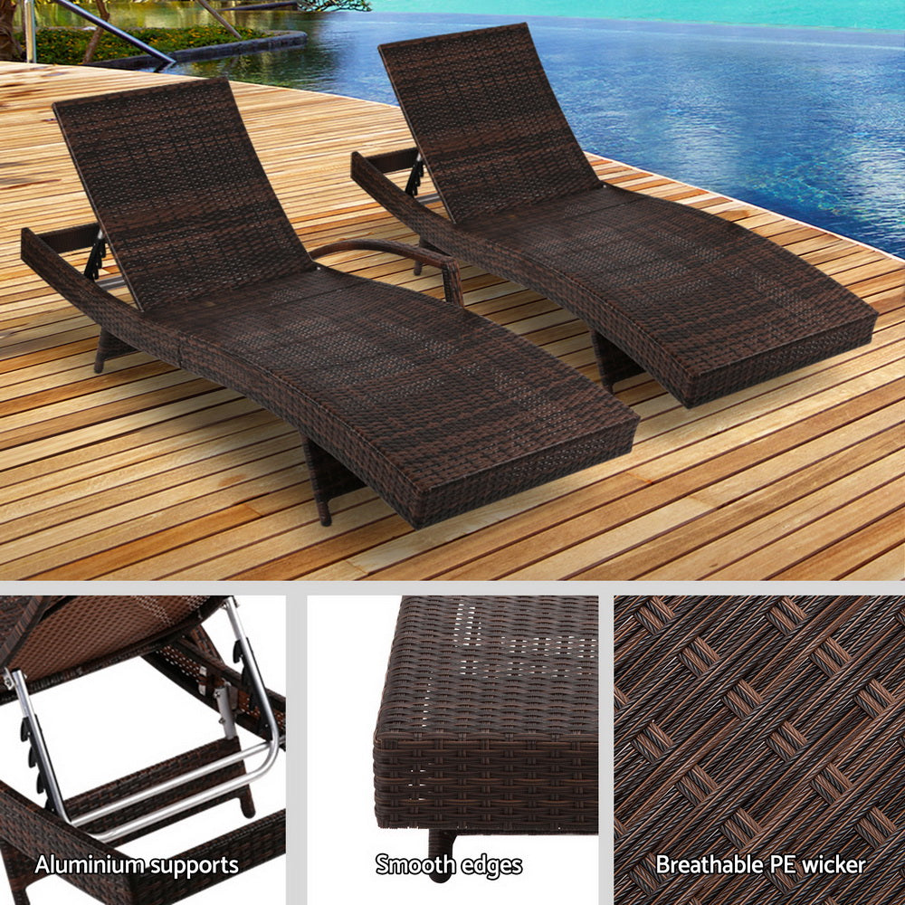 Set of 2 Wicker Sun Lounge Day Bed Brown - House Things Furniture > Outdoor