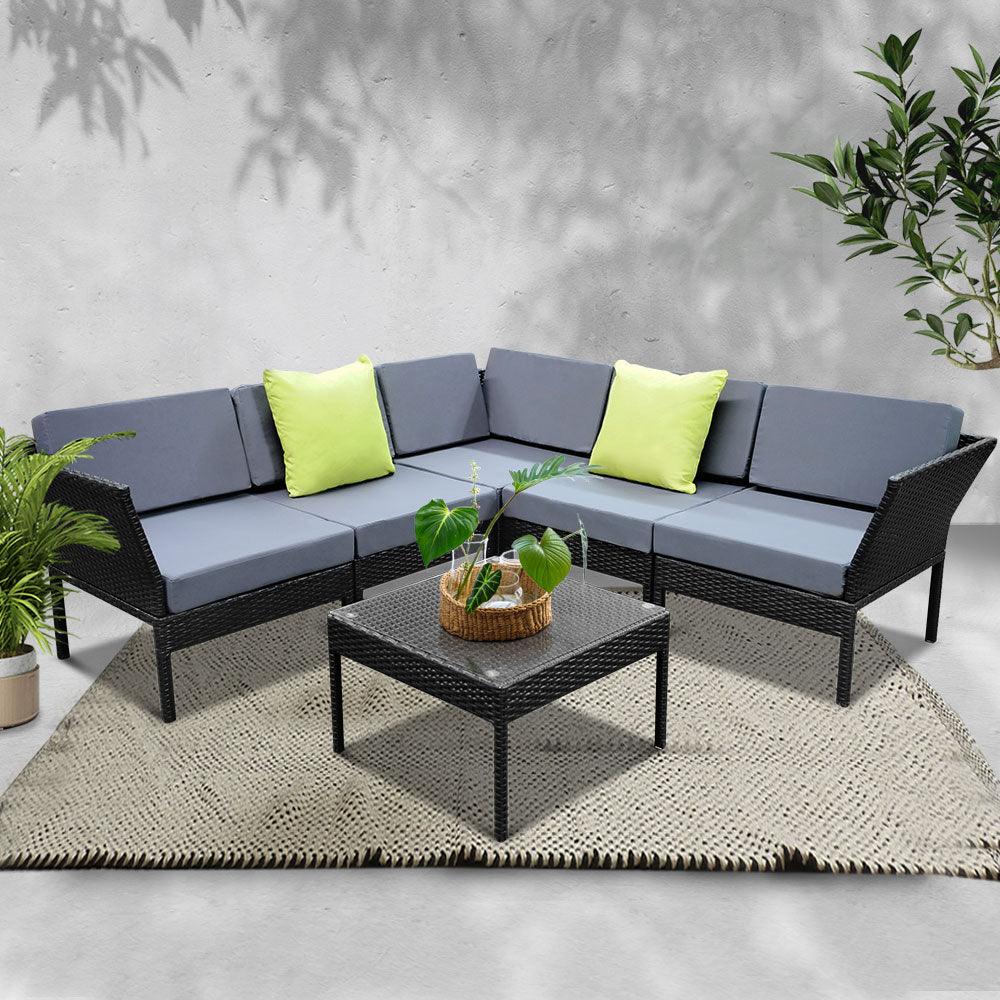 6PC Sofa Set Outdoor Furniture Lounge Setting Wicker Couches - House Things 