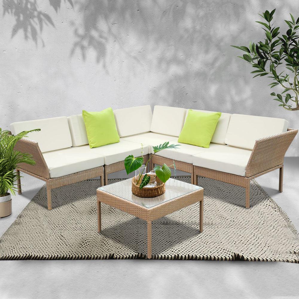 6pcs Outdoor Sofa Lounge Setting Couch Wicker Beige - House Things 