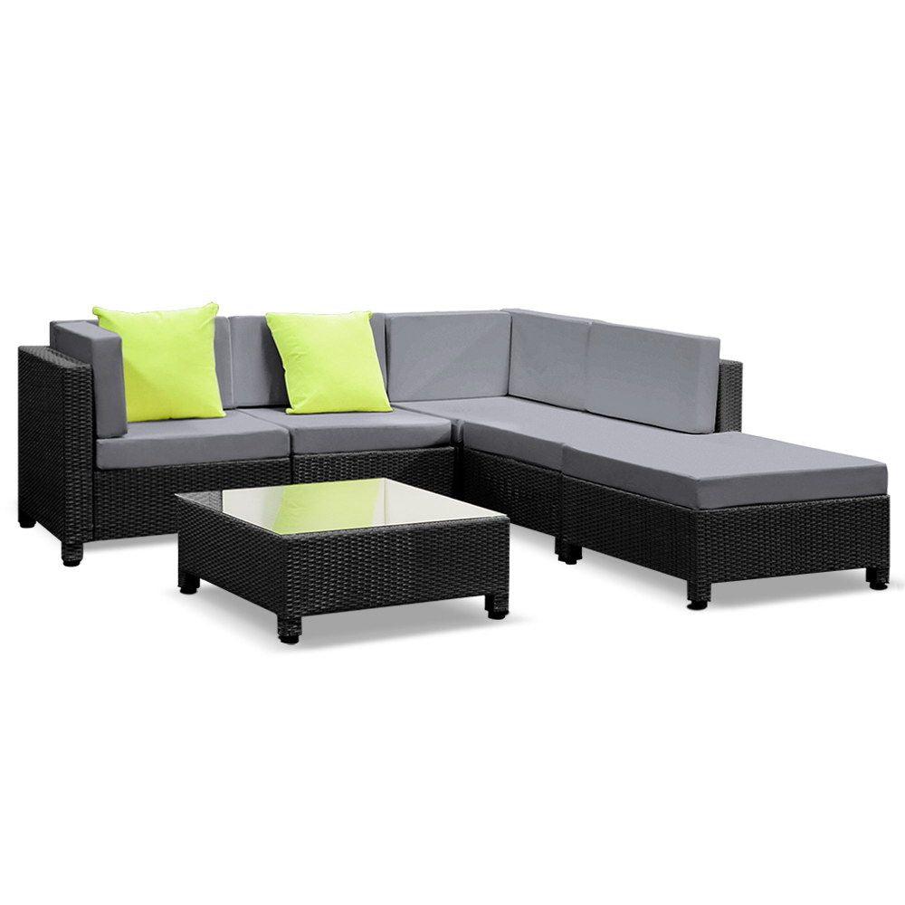 6pcs Outdoor Sofa Lounge Setting Couch Wicker Black - House Things Furniture > Outdoor