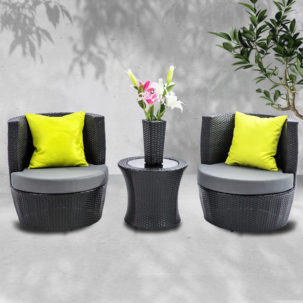 4 Piece PE Wicker Outdoor Set - Black - House Things Furniture > Outdoor