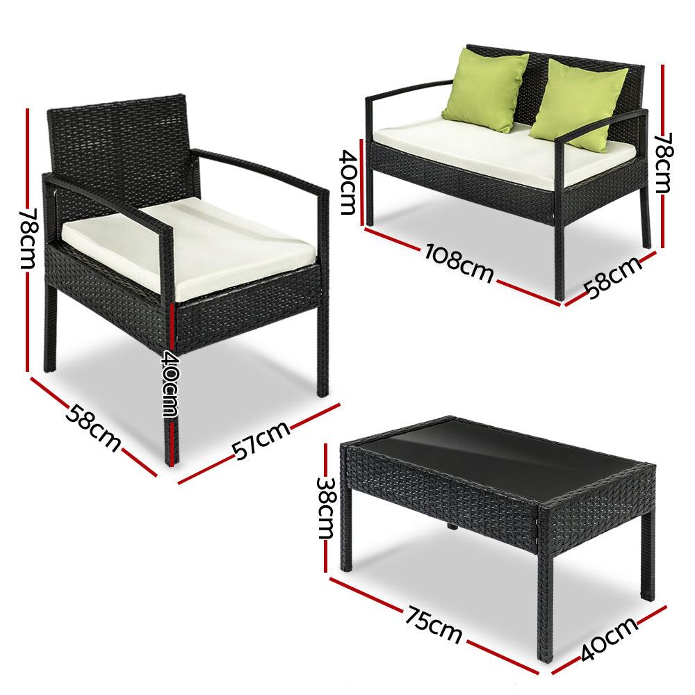 4 Seater Sofa Set Lounge Setting Wicker Chairs &Table - House Things Furniture > Outdoor