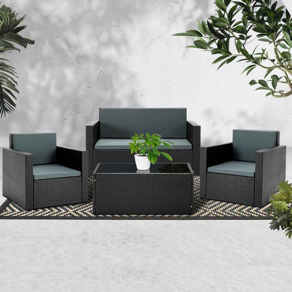 4 Piece Outdoor Wicker Furniture Set - Black - House Things 