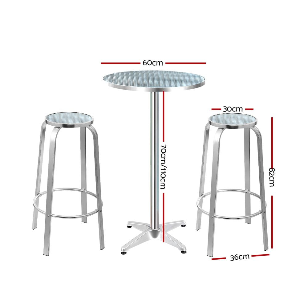 Outdoor Bistro Set Bar Table Stools Adjustable Aluminium Cafe 3PC Round - House Things Furniture > Outdoor