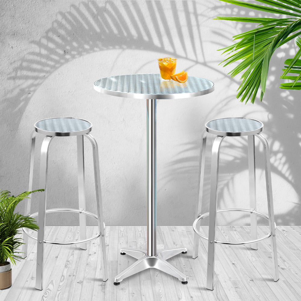 Outdoor Bistro Set Bar Table Stools Adjustable Aluminium Cafe 3PC Round - House Things Furniture > Outdoor