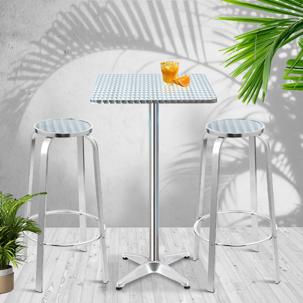 Outdoor Bistro Set Bar Table Stools Adjustable Aluminium Cafe 3PC Square - House Things Furniture > Outdoor