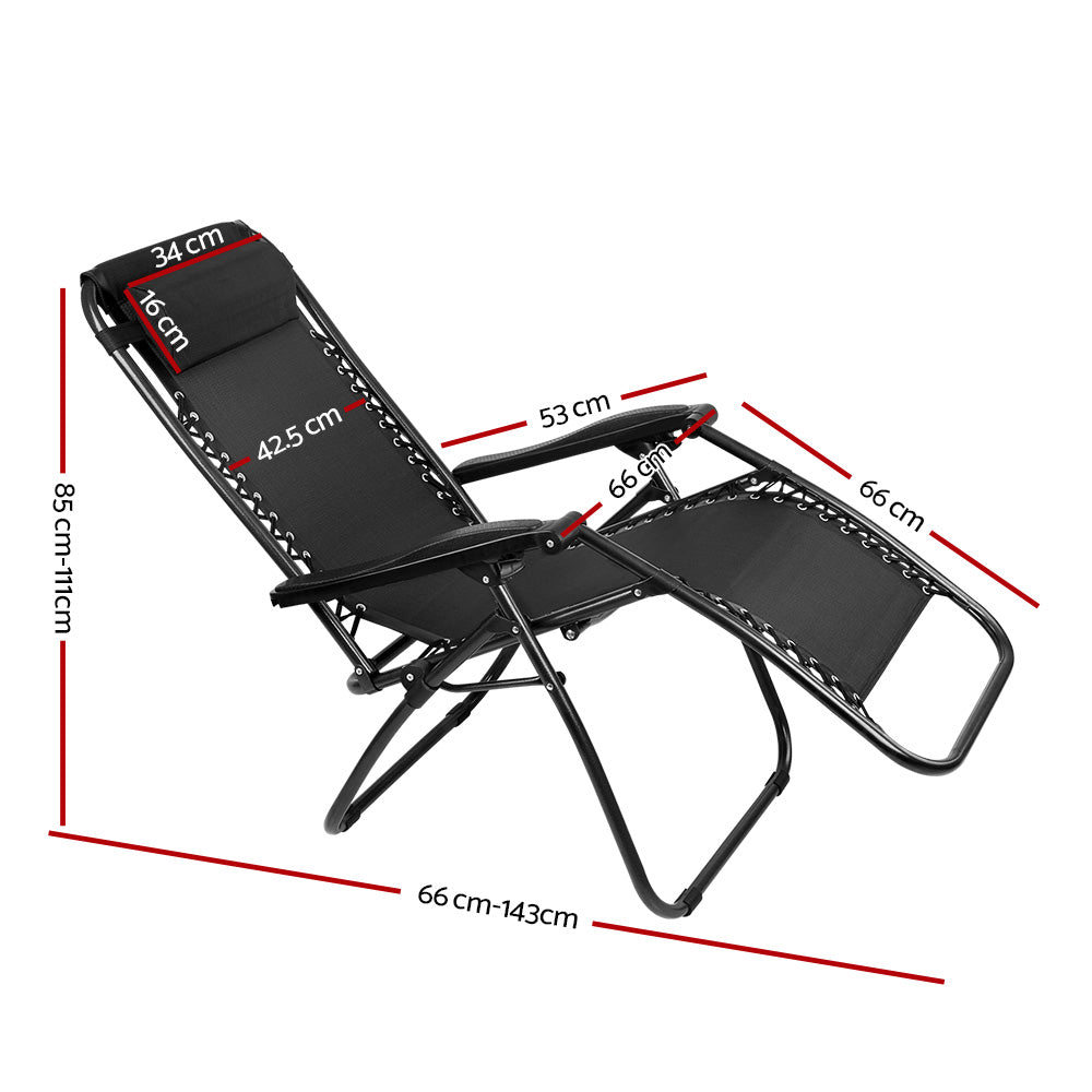 Gardeon Zero Gravity Chairs 2PC Reclining Outdoor Furniture Sun Lounge Folding Camping Lounger Black - House Things Furniture > Outdoor