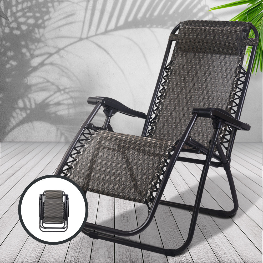 Gardeon Zero Gravity Chairs 2PC Reclining Outdoor Furniture Sun Lounge Folding Camping Lounger Grey - House Things Furniture > Outdoor
