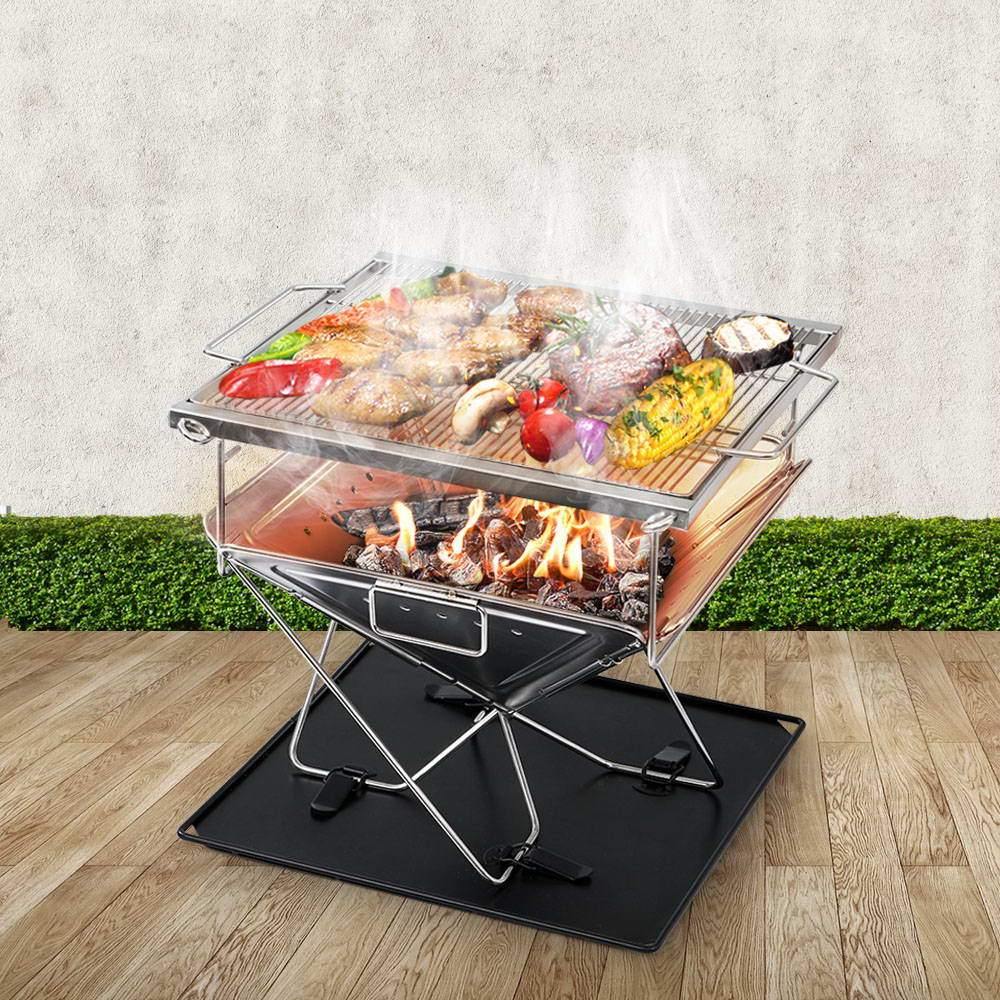 Grillz Camping Fire Pit BBQ Portable Folding Stainless Steel Stove Outdoor Pits - House Things Home & Garden > BBQ