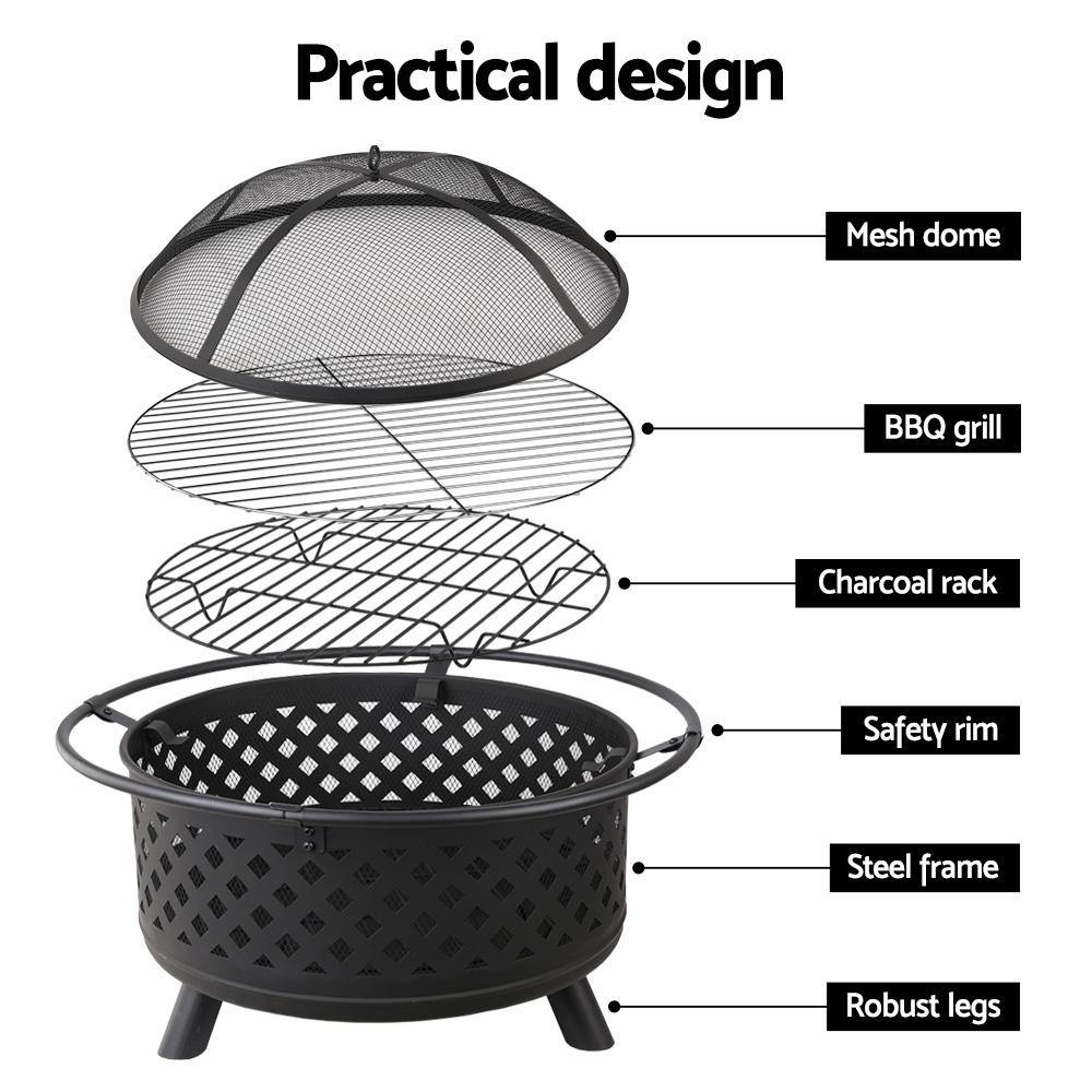30' Portable Outdoor Fire Pit and BBQ - Black - House Things Home & Garden > BBQ