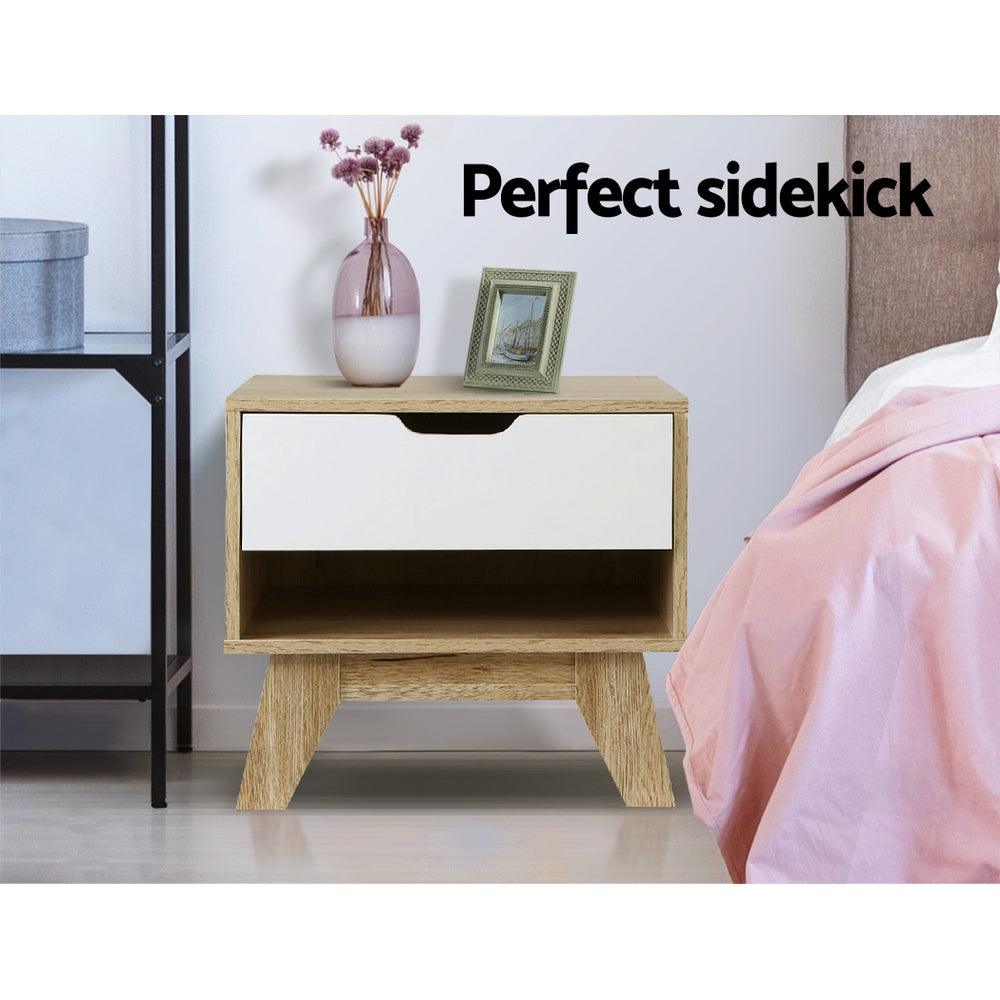 Bedside Table Drawer Nightstand Shelf Cabinet Storage Lamp Side Wooden - House Things Furniture > Bedroom