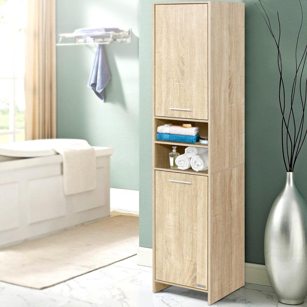 Artiss 185cm Bathroom Cabinet Tallboy Furniture Toilet Storage Laundry Cupboard Oak - House Things Furniture > Bathroom