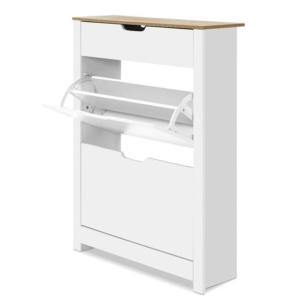 Shoe Cabinet Rack Storage Organiser Cupboard Shelf Drawer 16 Pairs White - House Things Furniture > Living Room