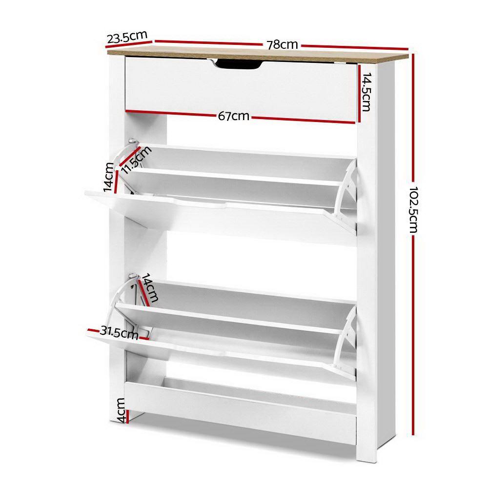 Shoe Cabinet Rack Storage Organiser Cupboard Shelf Drawer 16 Pairs White - House Things Furniture > Living Room