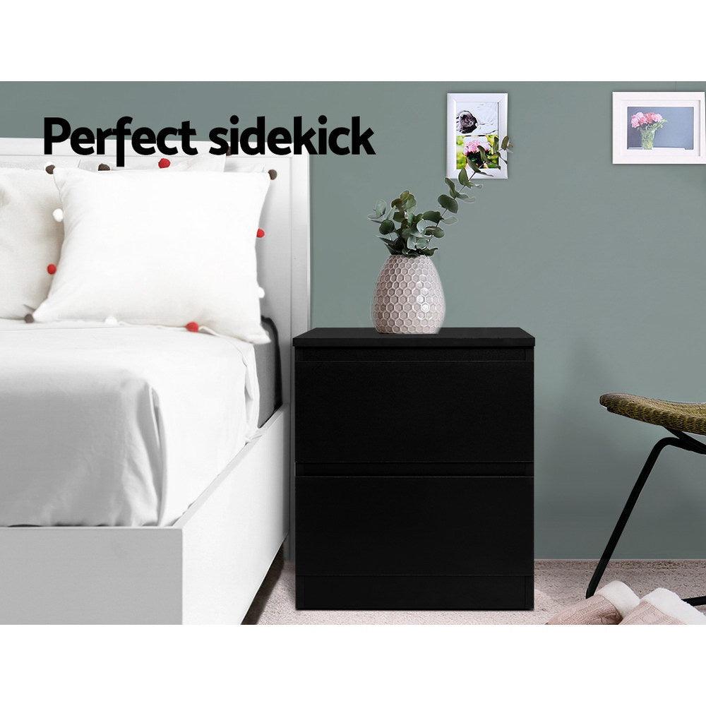 Bedside Tables Drawers Side Table Bedroom Furniture Nightstand Black Lamp - House Things Furniture > Bedroom