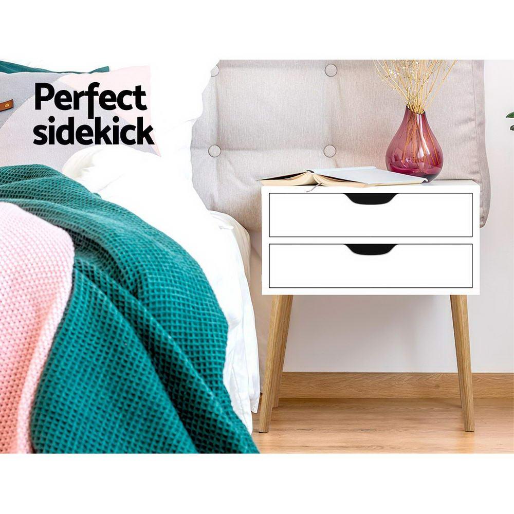 Bedside Tables Drawers Side Table Nightstand Wood Storage Cabinet White - House Things 