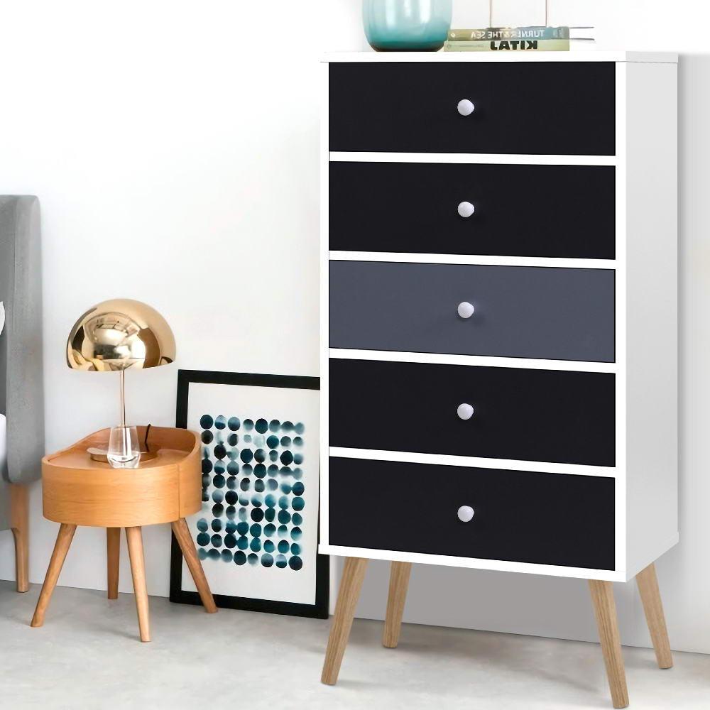 5 Chest of Drawers Dresser Table Tallboy Storage Cabinet Furniture Black - House Things 