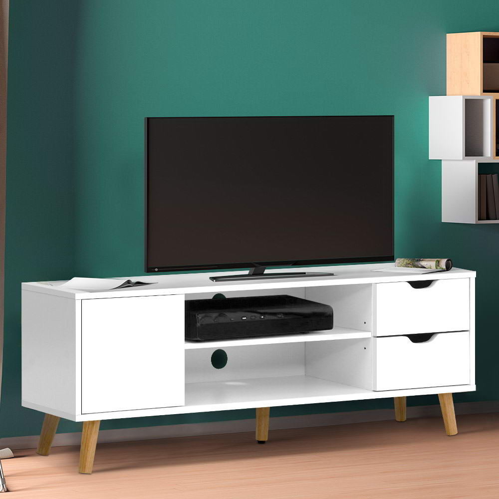 TV Cabinet Entertainment Unit Stand Wooden Scandinavian 120cm White - House Things Furniture > Living Room