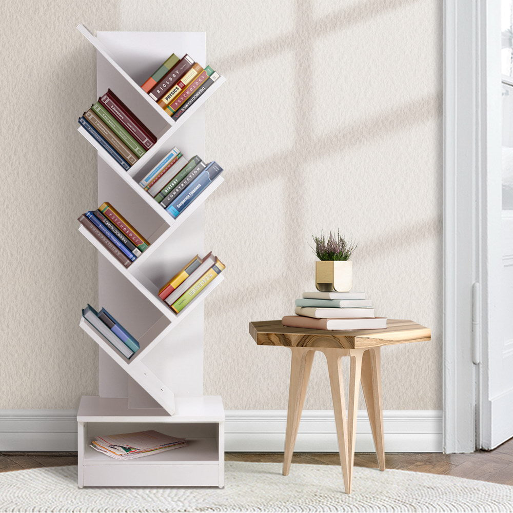 Display Shelf 7-Shelf Tree Bookshelf Book Storage Rack Bookcase White - House Things Furniture > Office