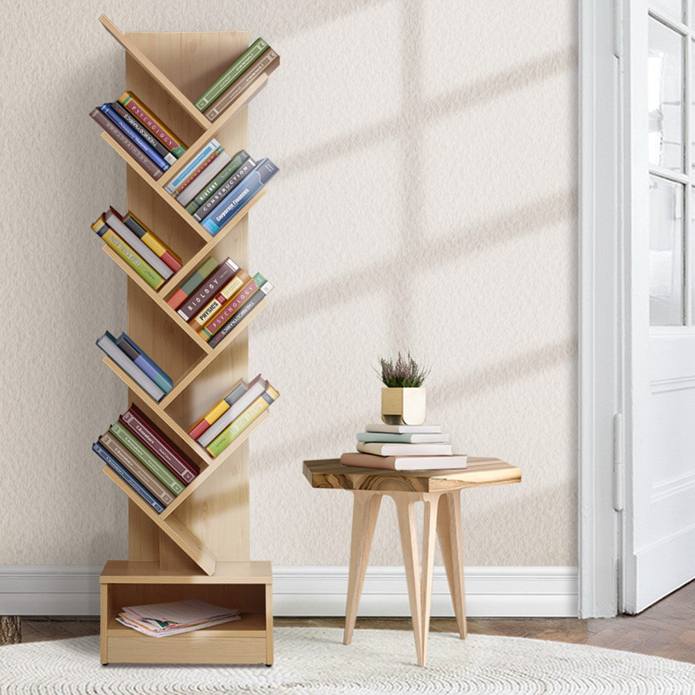 Display Shelf 9-Shelf Tree Bookshelf Book Storage Rack Bookcase Natural - House Things Furniture > Office