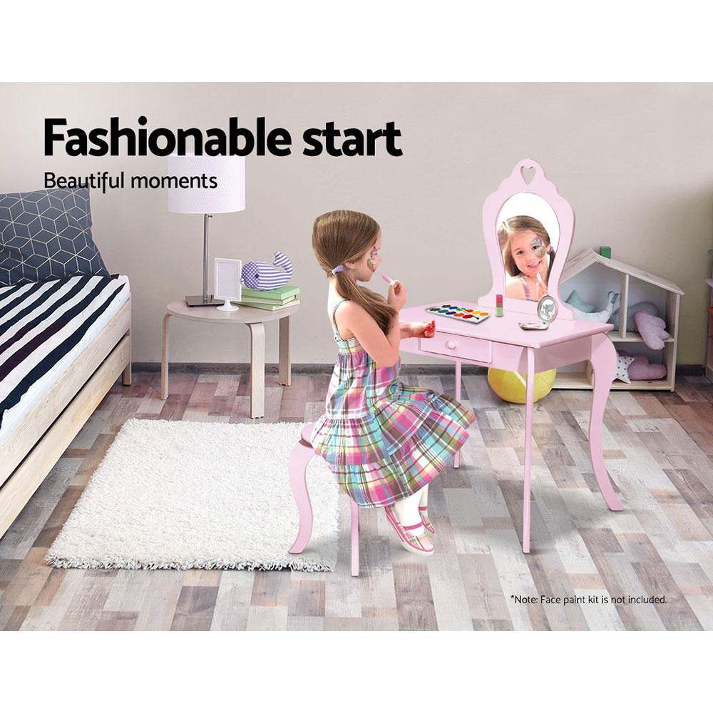 Kids Vanity Dressing Table Stool Set Mirror Pink - House Things Furniture > Bedroom