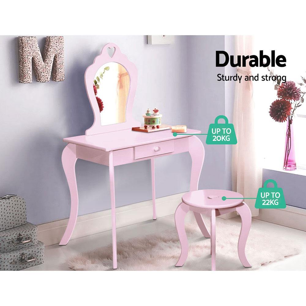 Kids Vanity Dressing Table Stool Set Mirror Pink - House Things Furniture > Bedroom