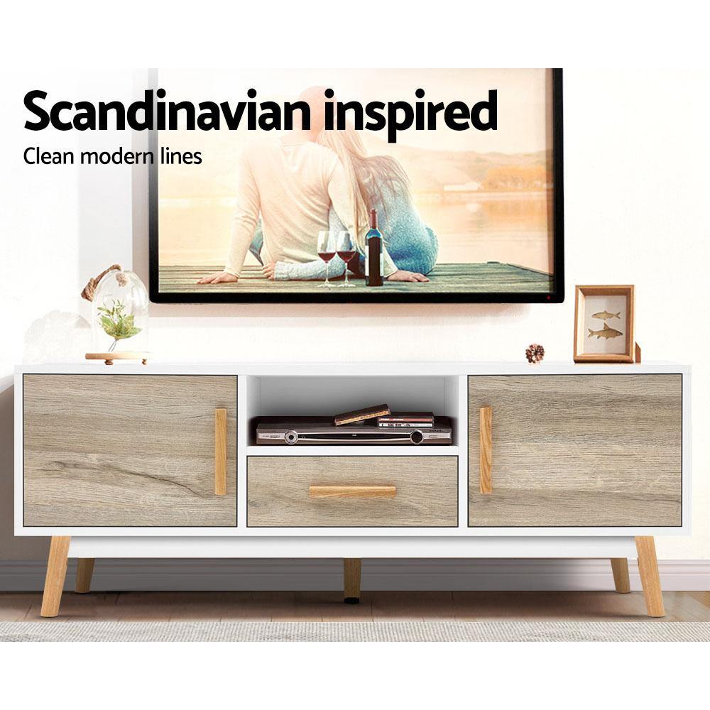 Wooden Entertainment Unit - White & Wood Grain - House Things Furniture > Living Room