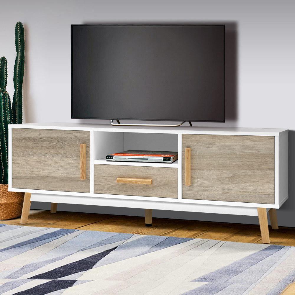 Wooden Entertainment Unit - White & Wood Grain - House Things Furniture > Living Room