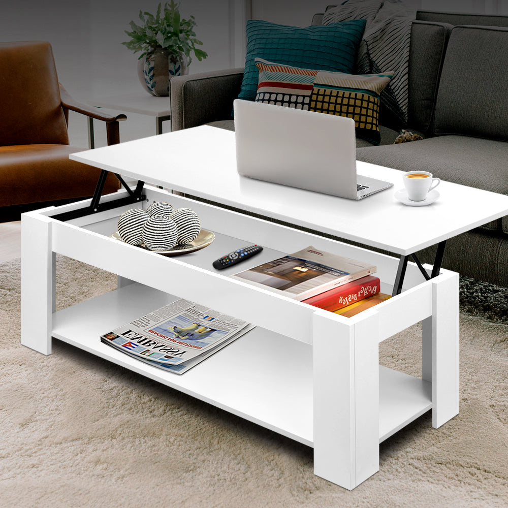 Lift Up Top Mechanical Coffee Table - White - House Things Furniture > Living Room