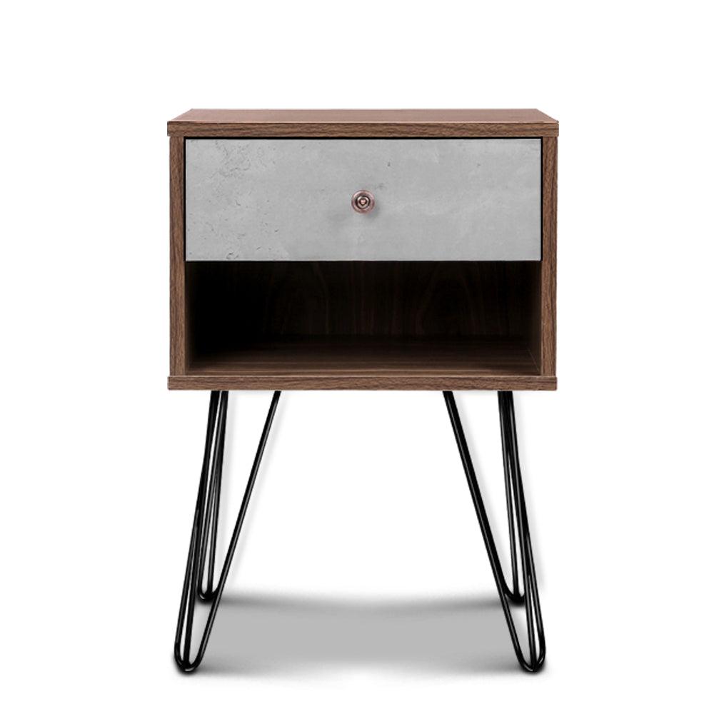 Bedside Table with Drawer - Grey & Walnut - House Things Furniture > Bedroom