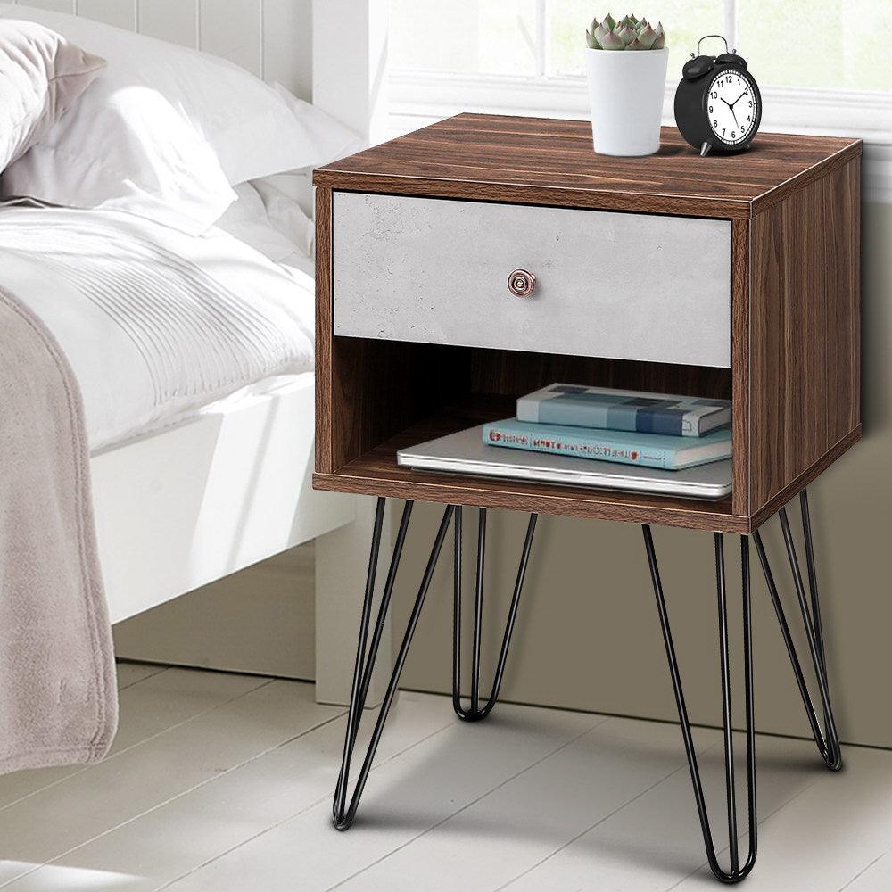 Bedside Table with Drawer - Grey & Walnut - House Things Furniture > Bedroom