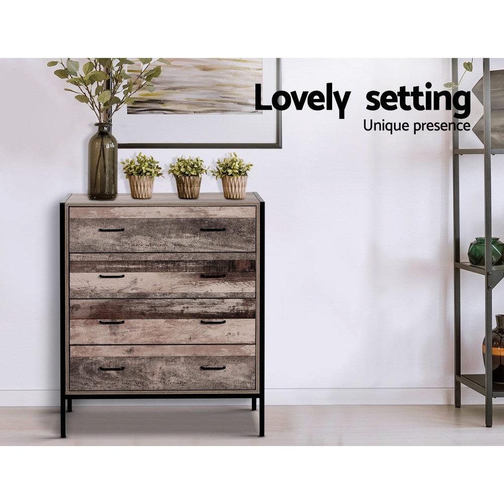 Chest of Drawers Tallboy Dresser Storage Cabinet Industrial Rustic - House Things Furniture > Bedroom