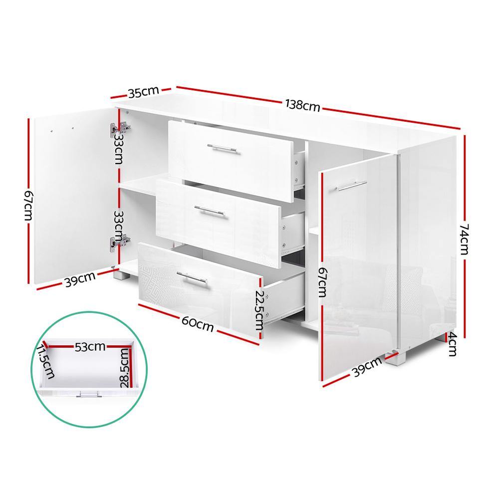 Sideboard Storage Cabinet Cupboard - High Gloss White - House Things Furniture > Living Room