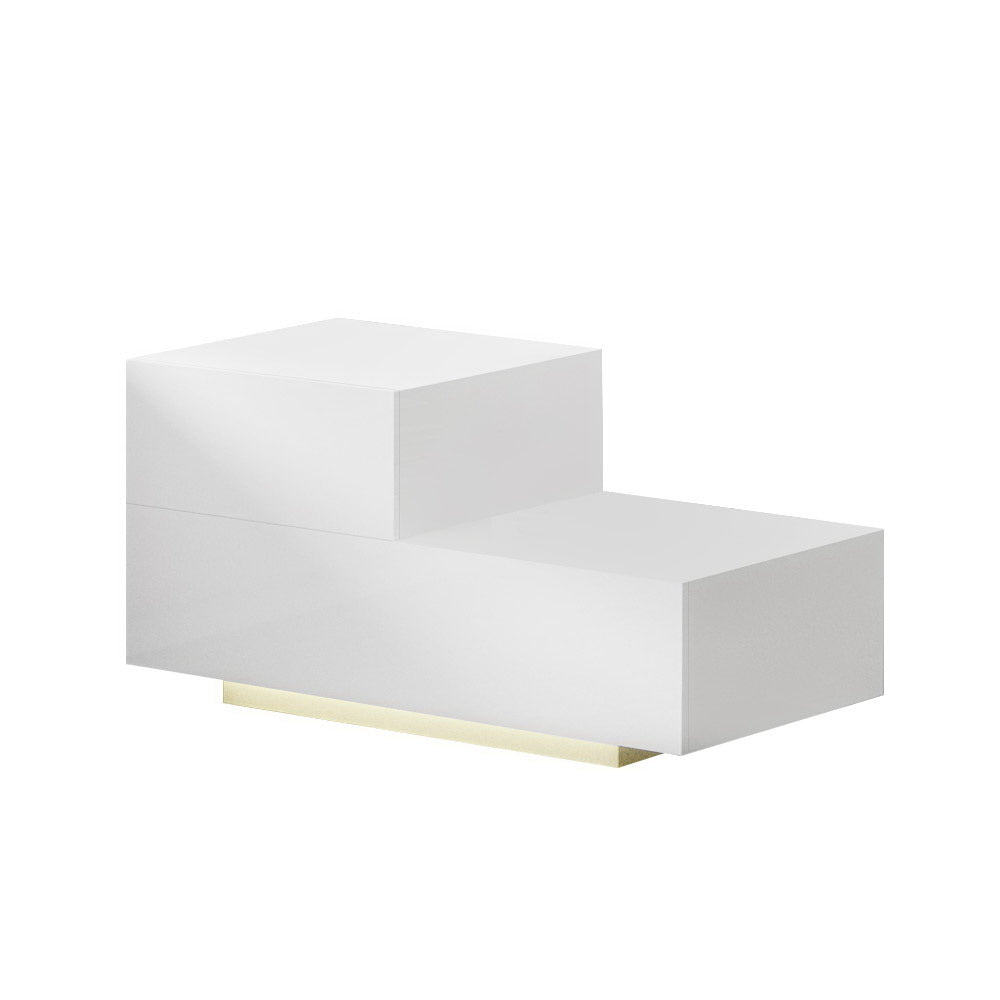 LED Bedside Tables 2 Drawers Side TableHigh Gloss White - House Things Furniture > Bedroom