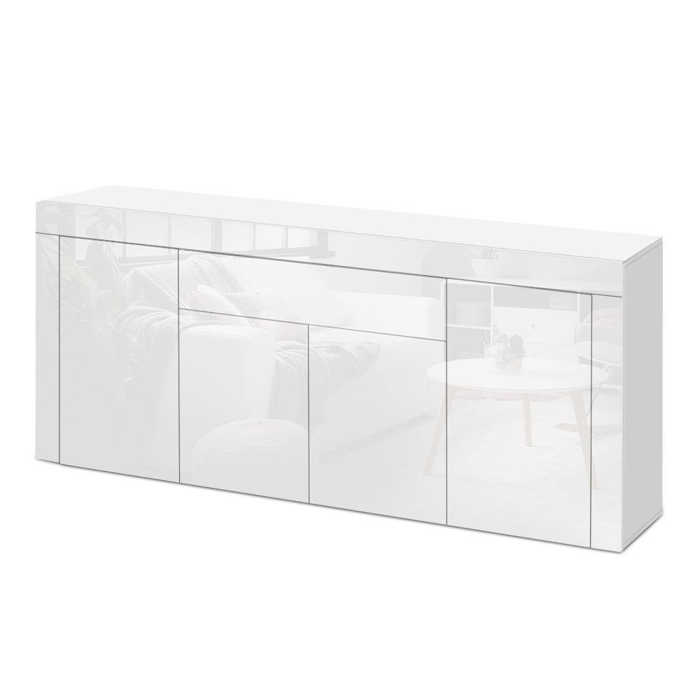 Buffet Sideboard Cabinet High Gloss Storage 4 Doors White - Housethings 