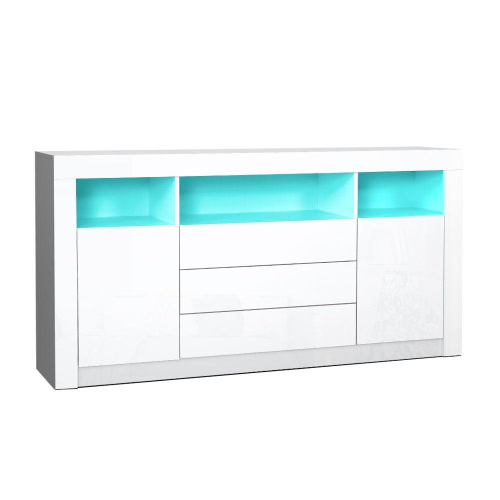 Buffet Sideboard Cabinet 3 Drawers High Gloss Storage Cupboard LED - House Things 