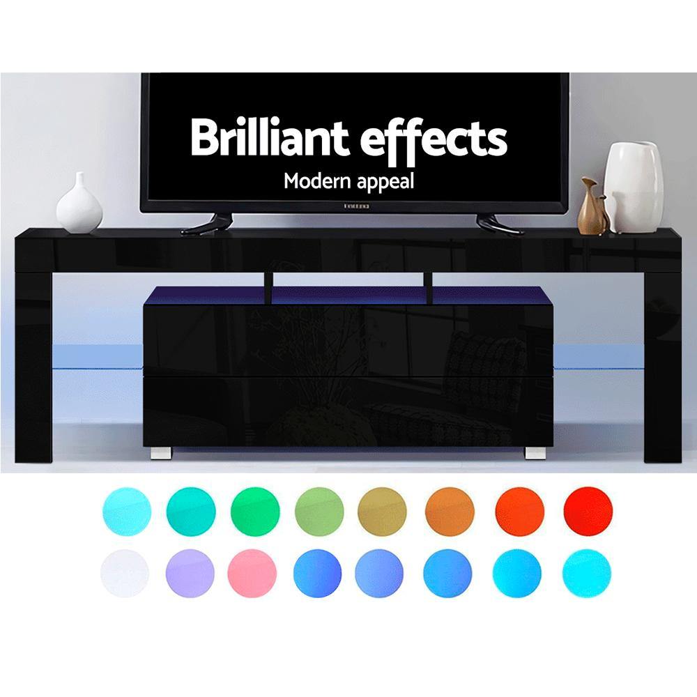 TV Cabinet Entertainment Unit LED Gloss 160cm Black - House Things Furniture > Living Room