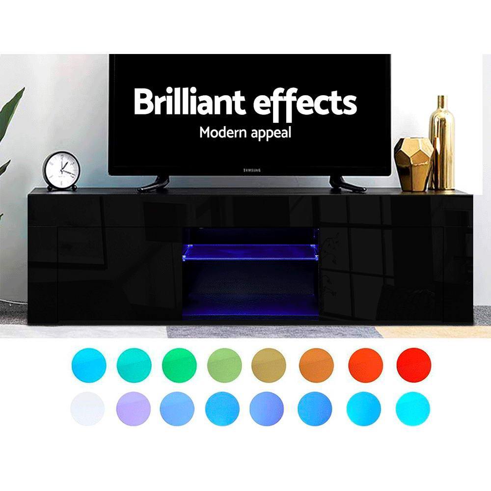 RGB LED TV Stand Cabinet Entertainment Unit Gloss Black 130cm - House Things Furniture > Living Room