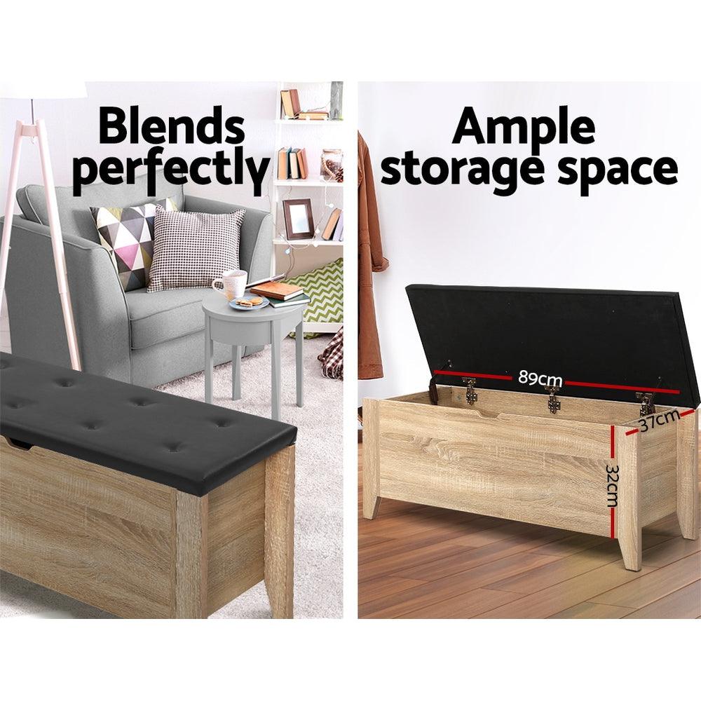 Artiss Storage Ottoman Blanket Box Leather Bench Foot Stool Chest Toy Oak Couch - House Things Furniture > Living Room